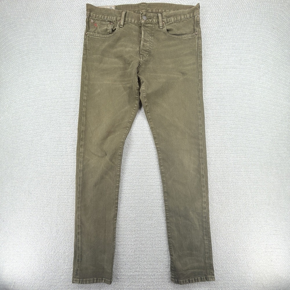 Polo Ralph Lauren Sullivan Slim Jeans Mens 34x34 Olive Green Button Fly Preppy